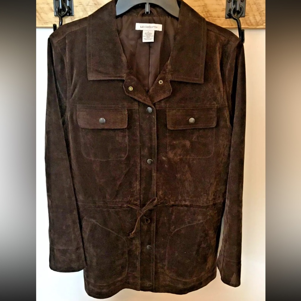 Vintage Dark Brown Suede Leather Jacket oversized Liz Claiborne trendy